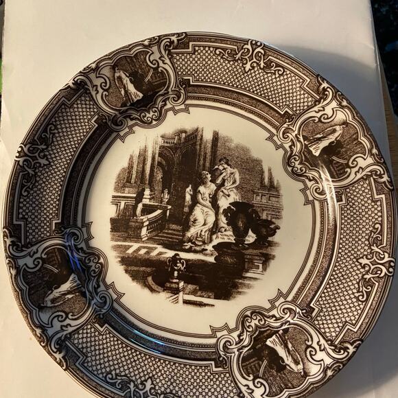 Two's Company Wall Plate Brown Transferware Lady's EUC - Picture 1 of 5